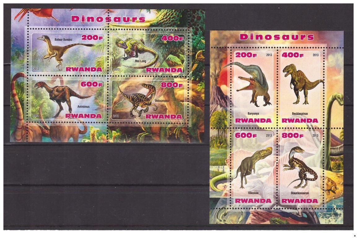 Руанда 2013 г. Доисторические животные Динозавры, 2 блока